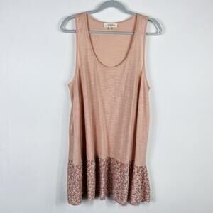 Umgee Plus Size 1XL 1X Floral Hem Sleeveless Swing Tank Top Pink Cotton Blend